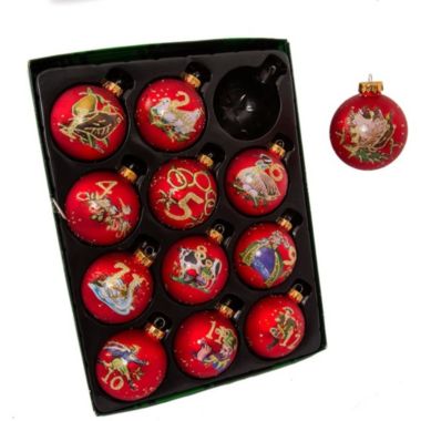 Kurt Adler 12-Piece 12-Days of Christmas Decorative Glass Balls Set, 65mm. View a larger version of this product image.