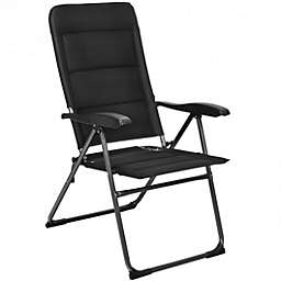 Costway Set of 4 Patio Folding Chairs with Adjustable Backrest-Black