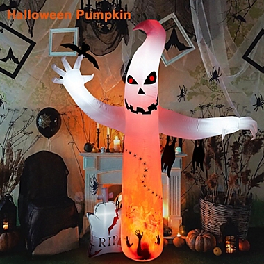 CAMULAND Halloween Ghost inflatable Built-in LED Lights with Ground Stakes, Ropes and Sandbags, LED Lights Blow Up outdoor Decor for Yard, Gardens and Lawns. View a larger version of this product image.