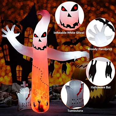 CAMULAND Halloween Ghost inflatable Built-in LED Lights with Ground Stakes, Ropes and Sandbags, LED Lights Blow Up outdoor Decor for Yard, Gardens and Lawns. View a larger version of this product image.
