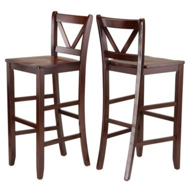 Victor 2-Pc V-back Bar Stool Set, Walnut. View a larger version of this product image.