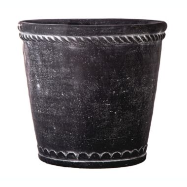 Urban Trends Collection Cement Round Pot with Bottle Ring Mouth, Upper Molded Rope Banded Design and Tapered Bottom LG Washed Finish Gray. View a larger version of this product image.