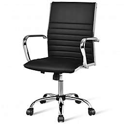 Costway PU Leather Office Chair High Back Conference Task Chair with Armrests-Black