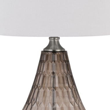 Saltaro Sherpi 31 Inch Glass Table Lamp with Dimmer, Geometric Base, Brown- Saltoro Sherpi. View a larger version of this product image.