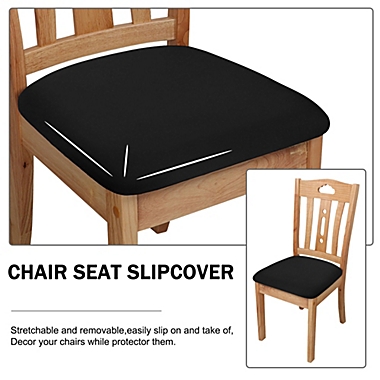 PiccoCasa Chair Seat Covers for Dining Room Set of 6, Polyester Soft Elastic Solid/Pure Dining Room Chair Seat Covers, Black. View a larger version of this product image.
