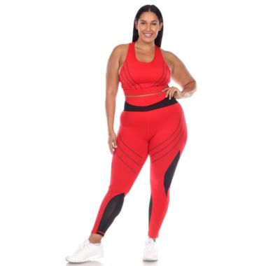 White Mark Women's Plus Size Cut Out Back Mesh Sports Bra & Leggings Set. View a larger version of this product image.