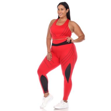 White Mark Women's Plus Size Cut Out Back Mesh Sports Bra & Leggings Set. View a larger version of this product image.