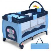 Costway Portable Baby Crib Playpen Playard Pack Travel Infant Bassinet Bed Blue