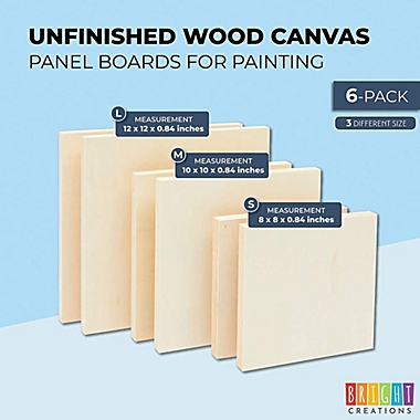 Bright Creations Unfinished Craft Wood Canvas Boards for Painting 2 Sizes, 6 Pack 
