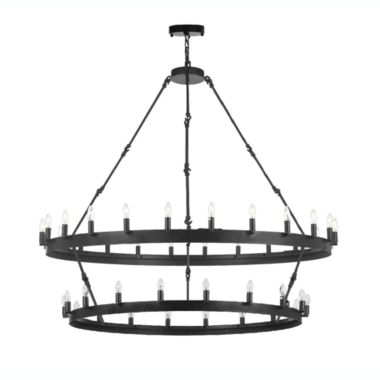 Gallery Wrought Iron Vintage Barn Metal Castile Two Tier Chandelier Industrial Loft Rustic Lighting W 50" H 60" - Great for the Living Room, Family Room, Foyer, and more. View a larger version of this product image.
