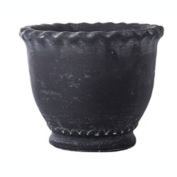 Urban Trends Collection Cement Round Pot with Wave Mouth Design and Tapered Bottom on Flat Base SM Washed Finish Dark Gray