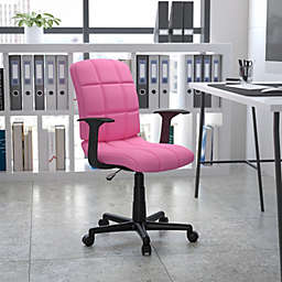 Emma + Oliver Mid-Back Pink Quilted Vinyl Swivel Task Office Chair with Arms
