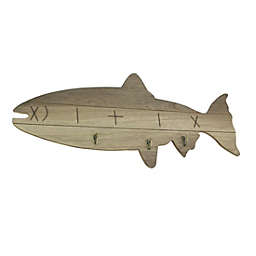 Mayrich Distressed Wooden Fish Shaped 3 Hook Hanging Wall Rack 27.5 Inches Long