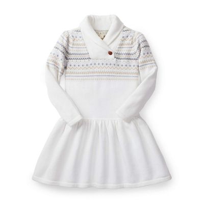 Hope & Henry Girls&#39; Shawl Collar Drop Waist Dress (White Long Sleeve, 4)