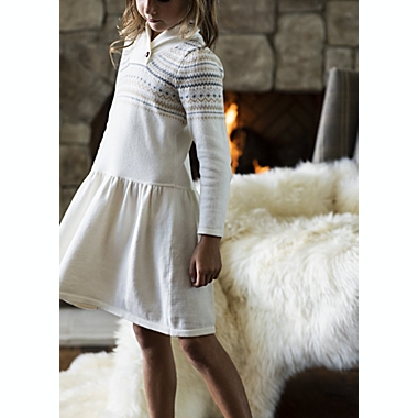 Hope & Henry Girls&#39; Shawl Collar Drop Waist Dress (White Long Sleeve, 4). View a larger version of this product image.