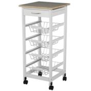 HOMCOM 32.25" Wooden Rolling Kitchen Storage Cart on 360° Swivel Wheels with Ample Storage Space & Solid Structure White