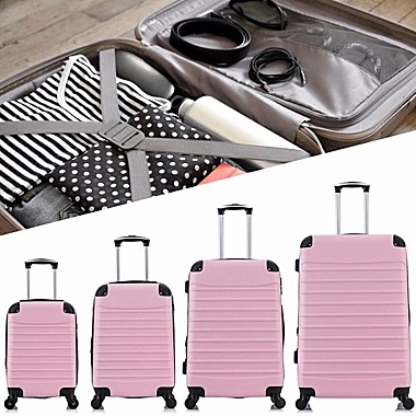 Infinity Merch 4 Piece Set Luggage Expandable Suitcase in Pink. View a larger version of this product image.