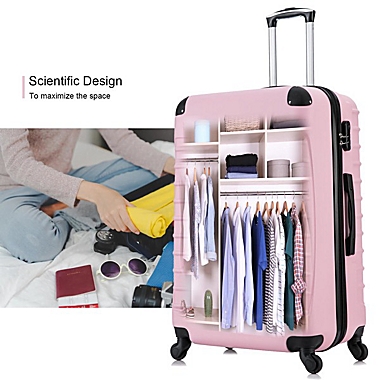 Infinity Merch 4 Piece Set Luggage Expandable Suitcase in Pink. View a larger version of this product image.
