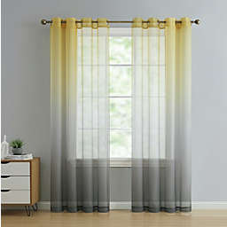 Kate Aurora Tropical Living Semi Matte Sheer Ombre Chic Grommet Top Window Curtains - 52 in. W x 84 in. L, Yellow/Grey Multi