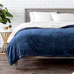 Bare Home Sherpa Fleece Blanket - Fluffy & Soft Plush Bed Blanket - Hypoallergenic - Reversible - Lightweight (Dark Blue, Full/Queen)