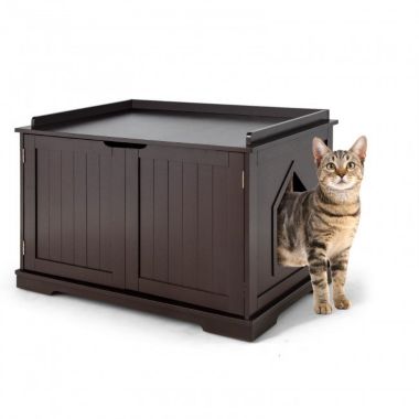 Hooya Cat Litter Box Enclosure with Double Doors for Large Cat and Kitty (Brown). View a larger version of this product image.