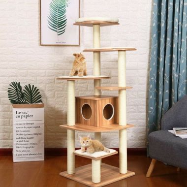 Hooya Imp.& Exp. Wood Multi-Layer Platform Cat Tree with Scratch Resistant Rope. View a larger version of this product image.