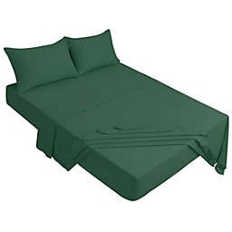PiccoCasa 4 Piece Brushed Polyester Bed Sheets Set, King Green