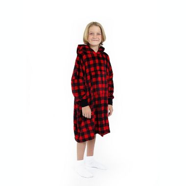 Sleep On It Unisex Red Plaid Wearable Cozy Fleece Blanket Hoodie. View a larger version of this product image.