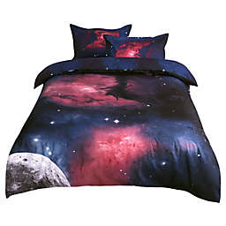 PiccoCasa 3-piece Galaxies Fuchsia Luxury Duvet Cover Sets, 3D Printed Space Themed - 100% Polyester - All-season Reversible Design - Includes 1 Duvet Cover, 2 Pillow Shams, Queen