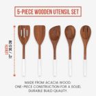 Alternate image 1 for Chef Pomodoro Cooking Wooden Utensils, Spoons, Spatula for Kitchen, 5-Piece Set, 12" Long, Non Stick Cookware Tools or Utensils Includes Wooden Spoon, Spatula, Fork, Slotted Turner (White)
