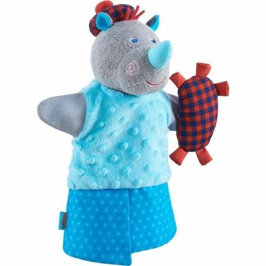 HABA Rhino Musical Glove Puppet with Squeaking Bagpipe. View a larger version of this product image.