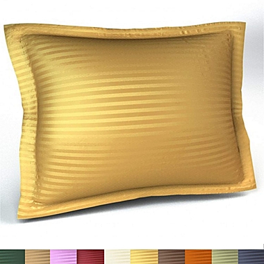 Gold Pillow Sham Standard Size Decorative Striped Pillow Case with Envelope Closer, Gold Solid Tailored Pillow Cover. View a larger version of this product image.