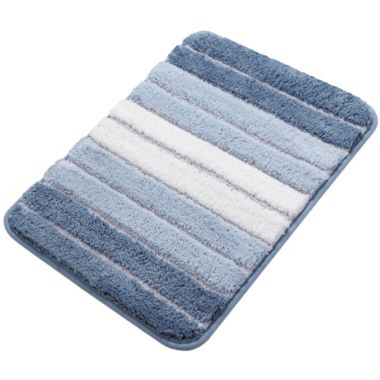 PiccoCasa Microfiber Striped Bathroom Rugs, Rectangle Shaggy Soft Thick and Absorbent Bath Mat, Bath Mats for Bathroom Floor Tub Non Slip, Machine Washable Dry Bath Rug Runner 16" x 24", Blue. View a larger version of this product image.