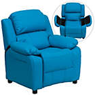 Alternate image 1 for Flash Furniture Deluxe Padded Contemporary Turquoise Vinyl Kids Recliner with Storage Arms