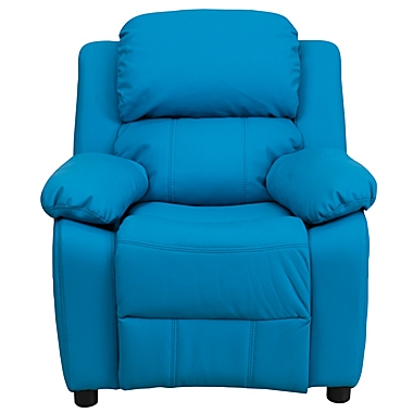 Flash Furniture Deluxe Padded Contemporary Turquoise Vinyl Kids Recliner with Storage Arms. View a larger version of this product image.