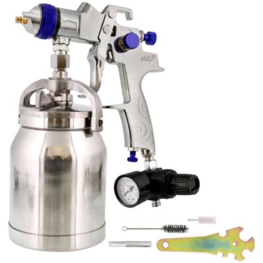 TCP Global Professional Suction Feed HVLP Spray Gun with a 1.8mm Fluid Tip, 1 Liter Aluminum Cup and Air Regulator. View a larger version of this product image.