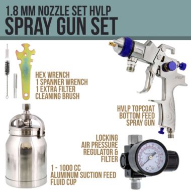 TCP Global Professional Suction Feed HVLP Spray Gun with a 1.8mm Fluid Tip, 1 Liter Aluminum Cup and Air Regulator. View a larger version of this product image.
