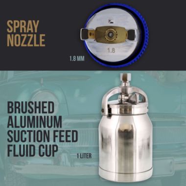 TCP Global Professional Suction Feed HVLP Spray Gun with a 1.8mm Fluid Tip, 1 Liter Aluminum Cup and Air Regulator. View a larger version of this product image.