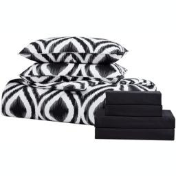 The Nesting Company Cypress 7 Piece Bed in a Bag Comforter Ultra Luxurious Set With 1 Comforter, 2 Shams, 1 Flat Sheet, 1 Fitted Sheet, 2 Pillow Cases - King - Black & White