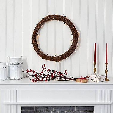 Nearly Natural Modern Holiday Decorative 22" Vine Wreath with 50 Warm White LED Lights. View a larger version of this product image.