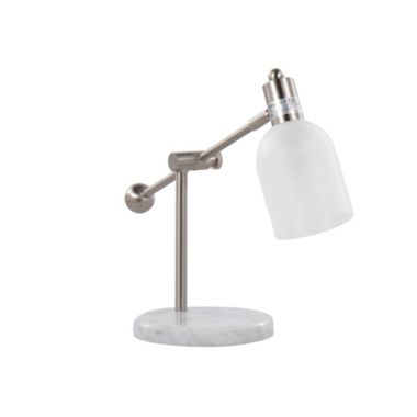 Lumisource Marcel Contemporary Table Lamp in White Marble, Nickel Metal and Frosted Glass. View a larger version of this product image.