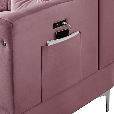 Contemporary Home Living 85.5" Chloe Pink Velvet Sectional Sofa Chaise with USB Charging Port. View a larger version of this product image.