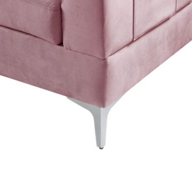 Contemporary Home Living 85.5" Chloe Pink Velvet Sectional Sofa Chaise with USB Charging Port. View a larger version of this product image.