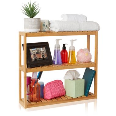 Casafield Bamboo 3-Tier Wall Mount Storage Shelf, Adjustable Shelving Unit Organizer for Bathroom, Kitchen, Living Room. View a larger version of this product image.