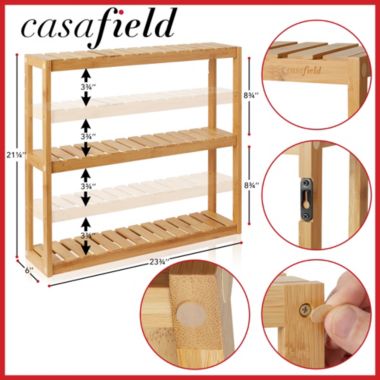 Casafield Bamboo 3-Tier Wall Mount Storage Shelf, Adjustable Shelving Unit Organizer for Bathroom, Kitchen, Living Room. View a larger version of this product image.