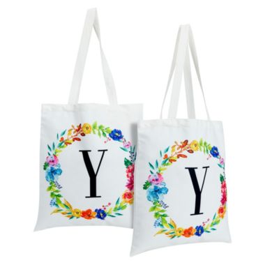 Okuna Outpost Set of 2 Reusable Monogram Letter Y Personalized Canvas Tote Bags for Women, Floral Design (29 Inches). View a larger version of this product image.