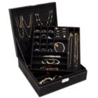 Alternate image 0 for Juvale Two Layer Black Jewelry Box Organizer with Lock and Key, Display Case with Removable Tray (10.5 x 10.5 inch)