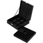 Alternate image 3 for Juvale Two Layer Black Jewelry Box Organizer with Lock and Key, Display Case with Removable Tray (10.5 x 10.5 inch)
