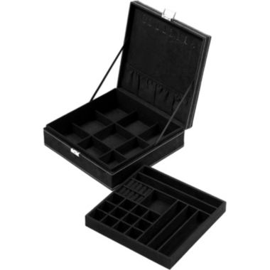 Juvale Two Layer Black Jewelry Box Organizer with Lock and Key, Display Case with Removable Tray (10.5 x 10.5 inch). View a larger version of this product image.