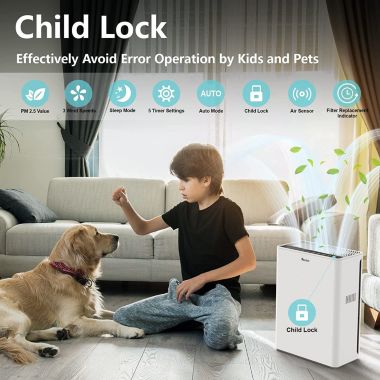 Inq Boutique Home Air Purifier for Large Room True HEPA Air Filter Cleaner with Sleep Mode 5 Timer 3 Speed Adjustable, Activated Carbon, Great Smart Silent Air Cleaner for Pollen, Smoke,Dust,Pet Dander. View a larger version of this product image.